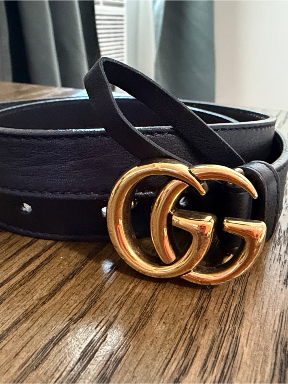 Gucci Black Leather Belt with Gold Interlocking Buckle